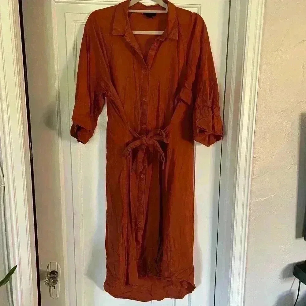 Monki Belted shirt dress - Reclaimed rust size L basic office oversized orange - Picture 2 of 10